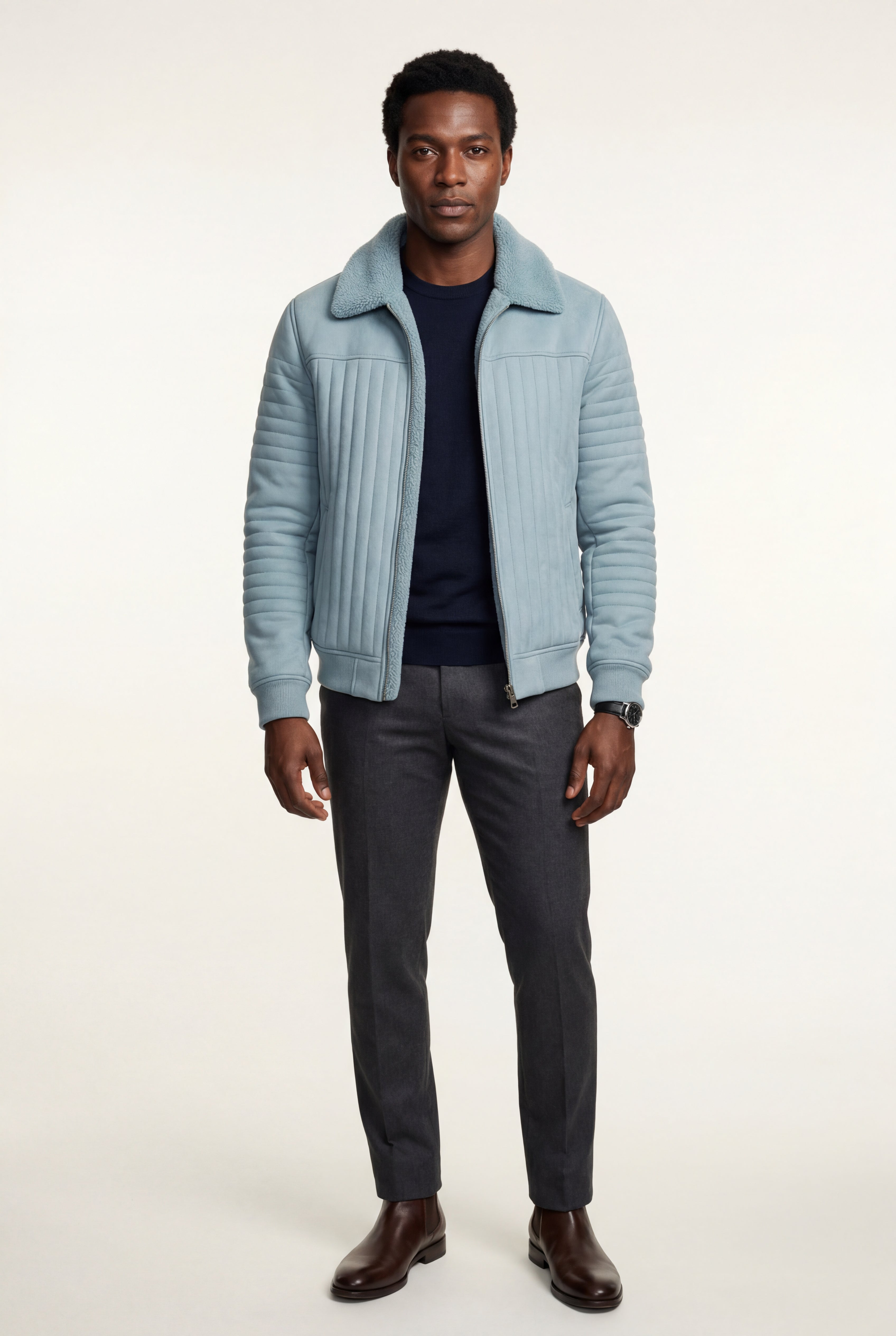 Liam | Collar Bomber Jacket with Ribbed Sleeves