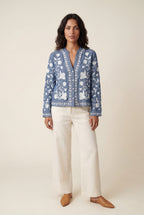Lisa | Floral Embroidered Button-front Blouse with V-neckline
