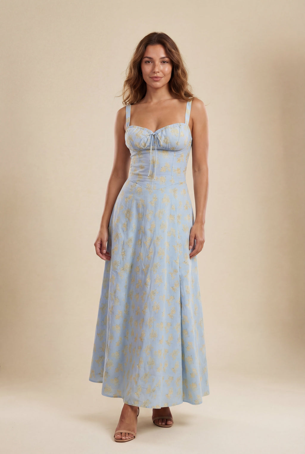 Elcevi | Floral Ruched Bust A-line Sundress with Front Slit For Women