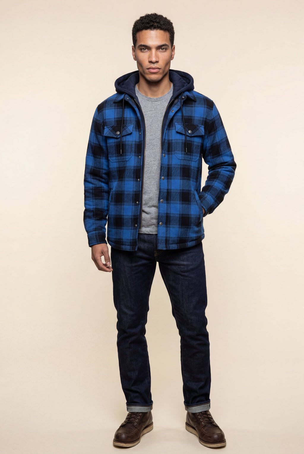 Liam | Large Check Pattern Hooded Flannel Jacket