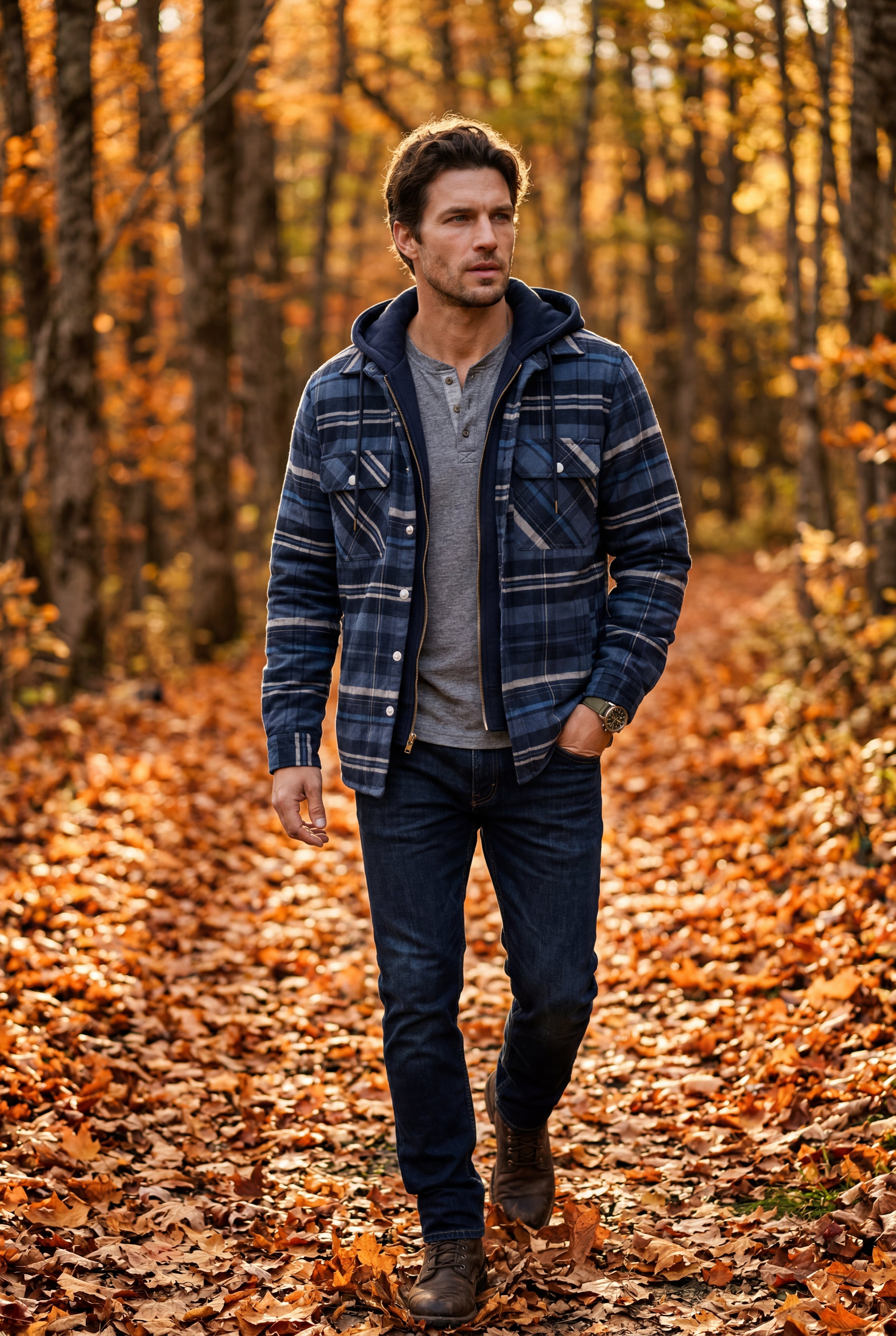 Liam | Large Check Pattern Hooded Flannel Jacket