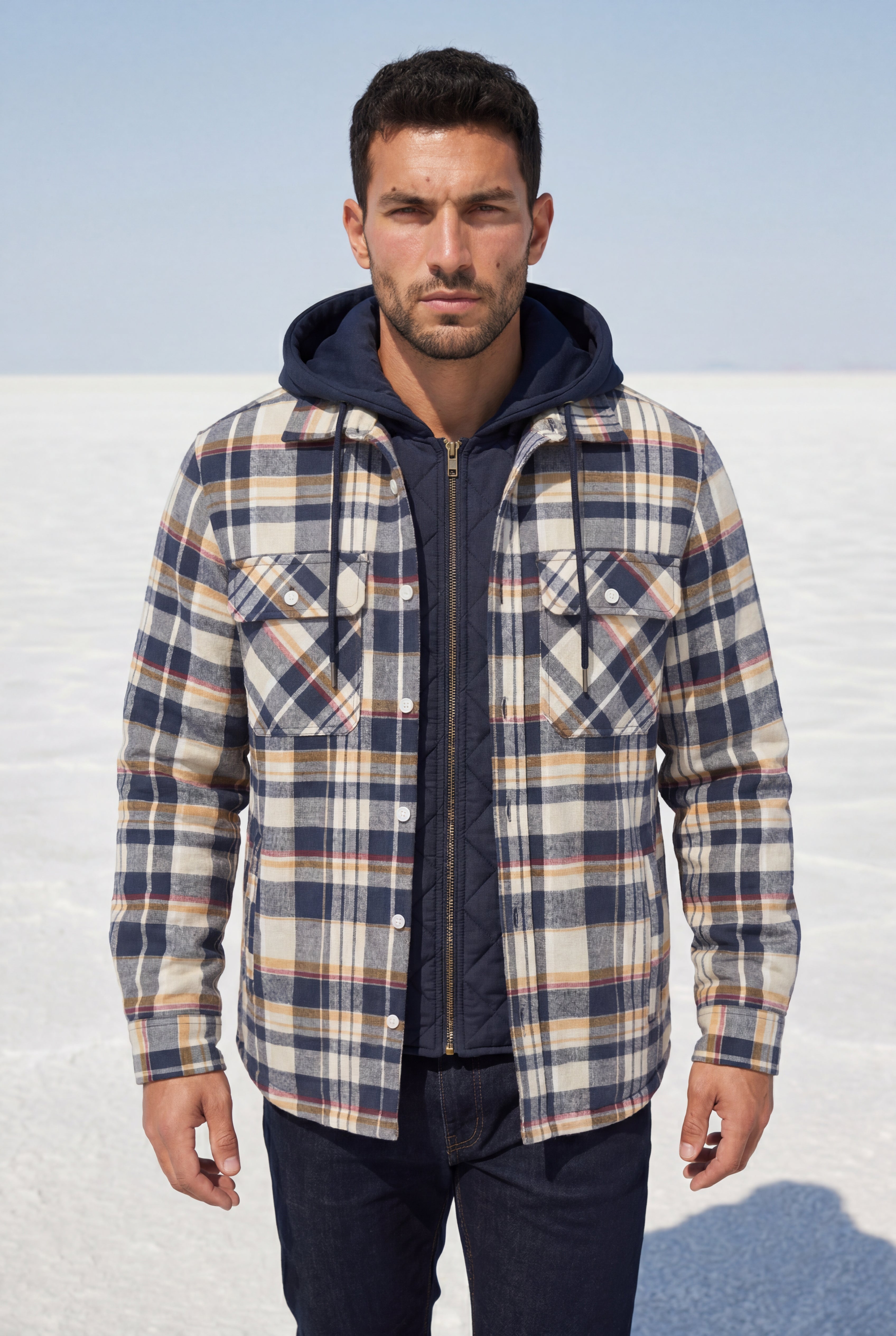 Liam | Large Check Pattern Hooded Flannel Jacket