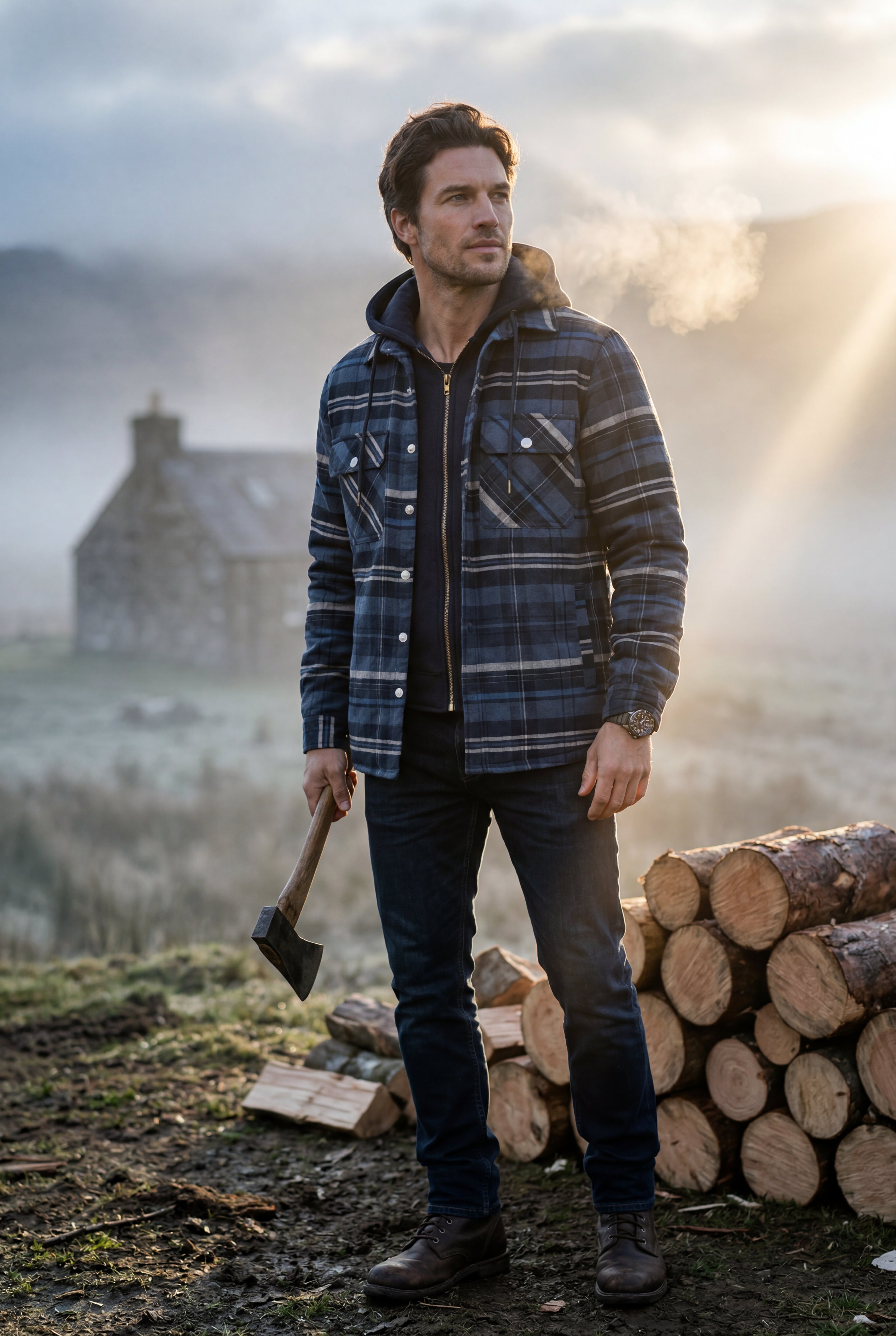 Liam | Large Check Pattern Hooded Flannel Jacket