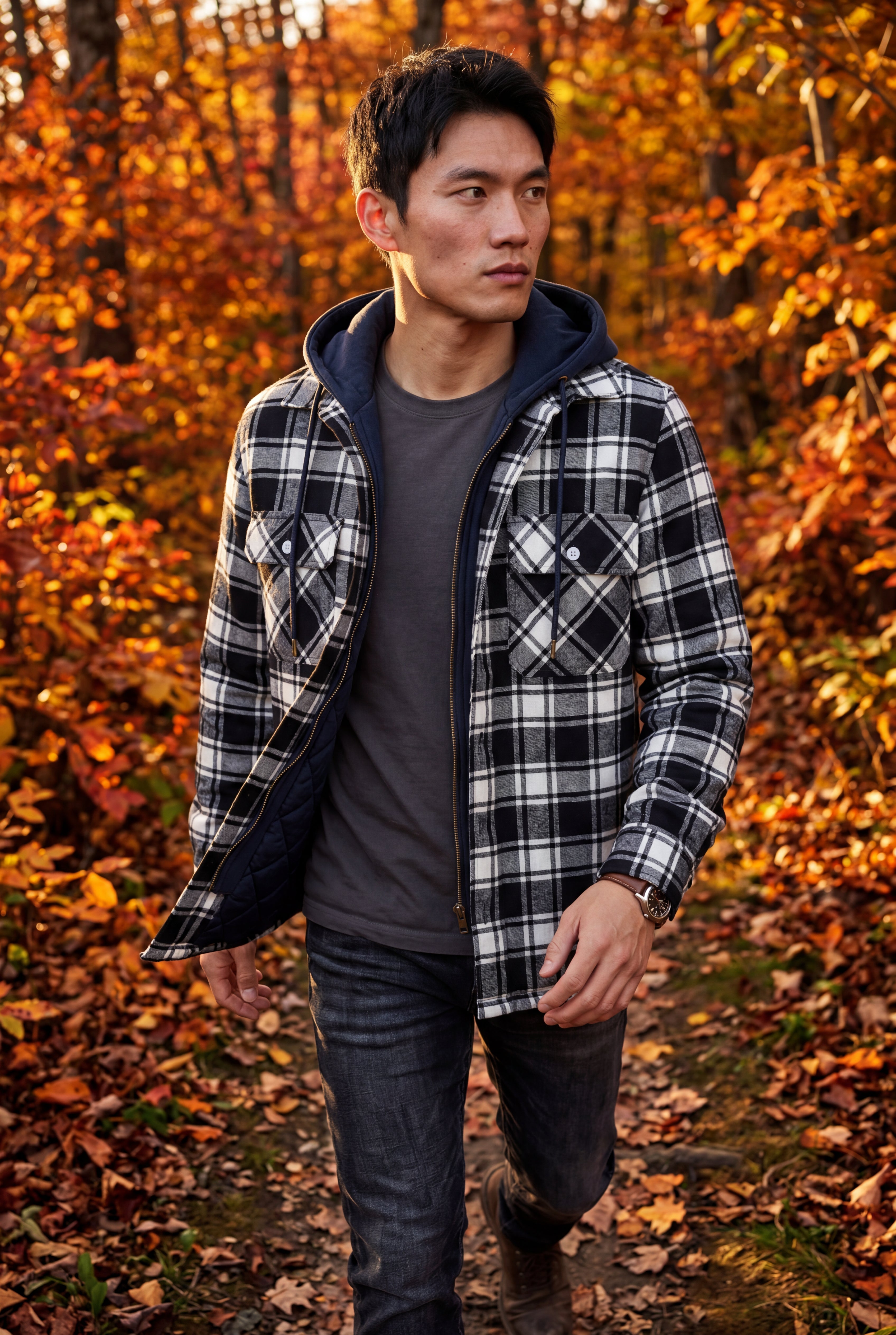 Liam | Large Check Pattern Hooded Flannel Jacket
