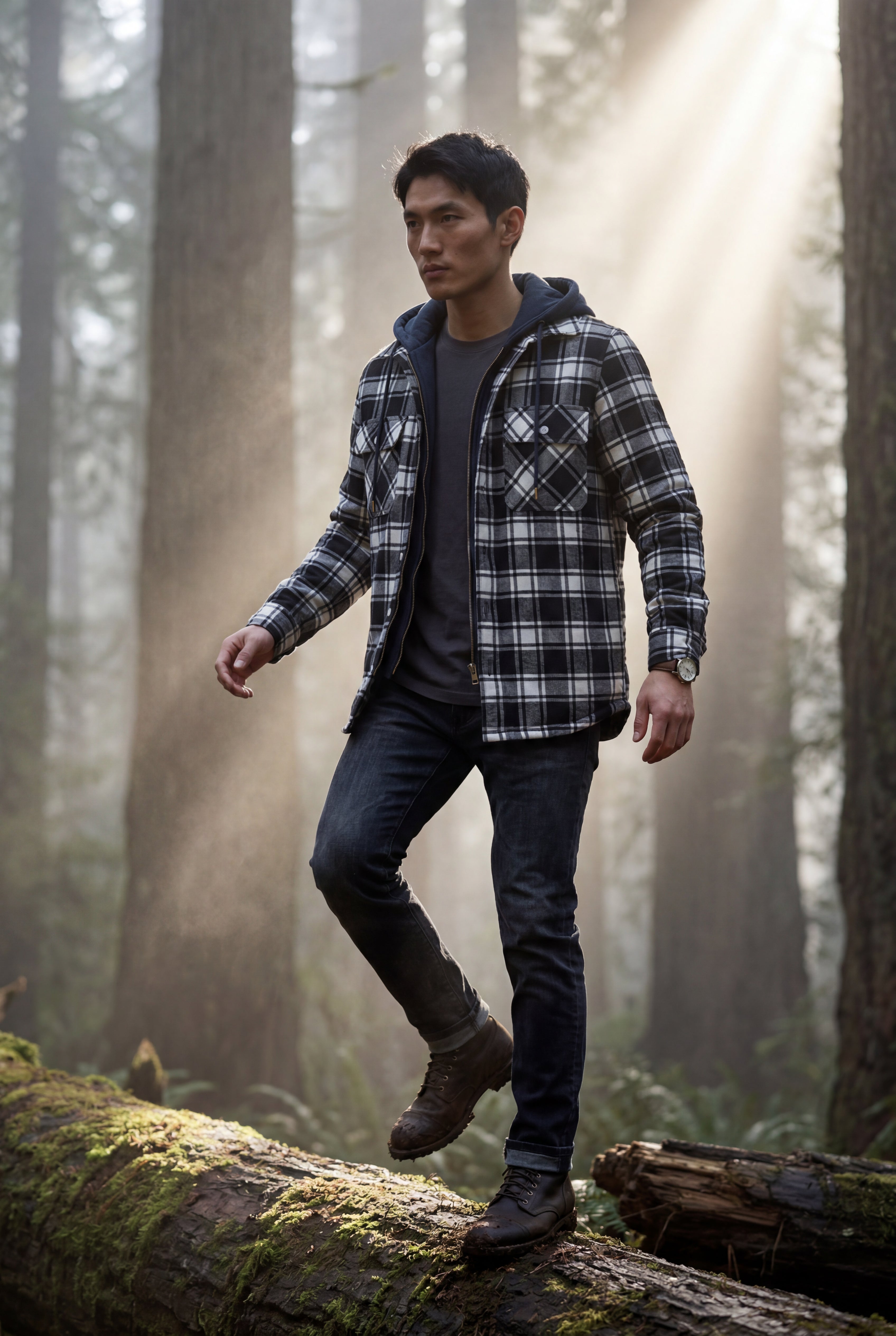 Liam | Large Check Pattern Hooded Flannel Jacket