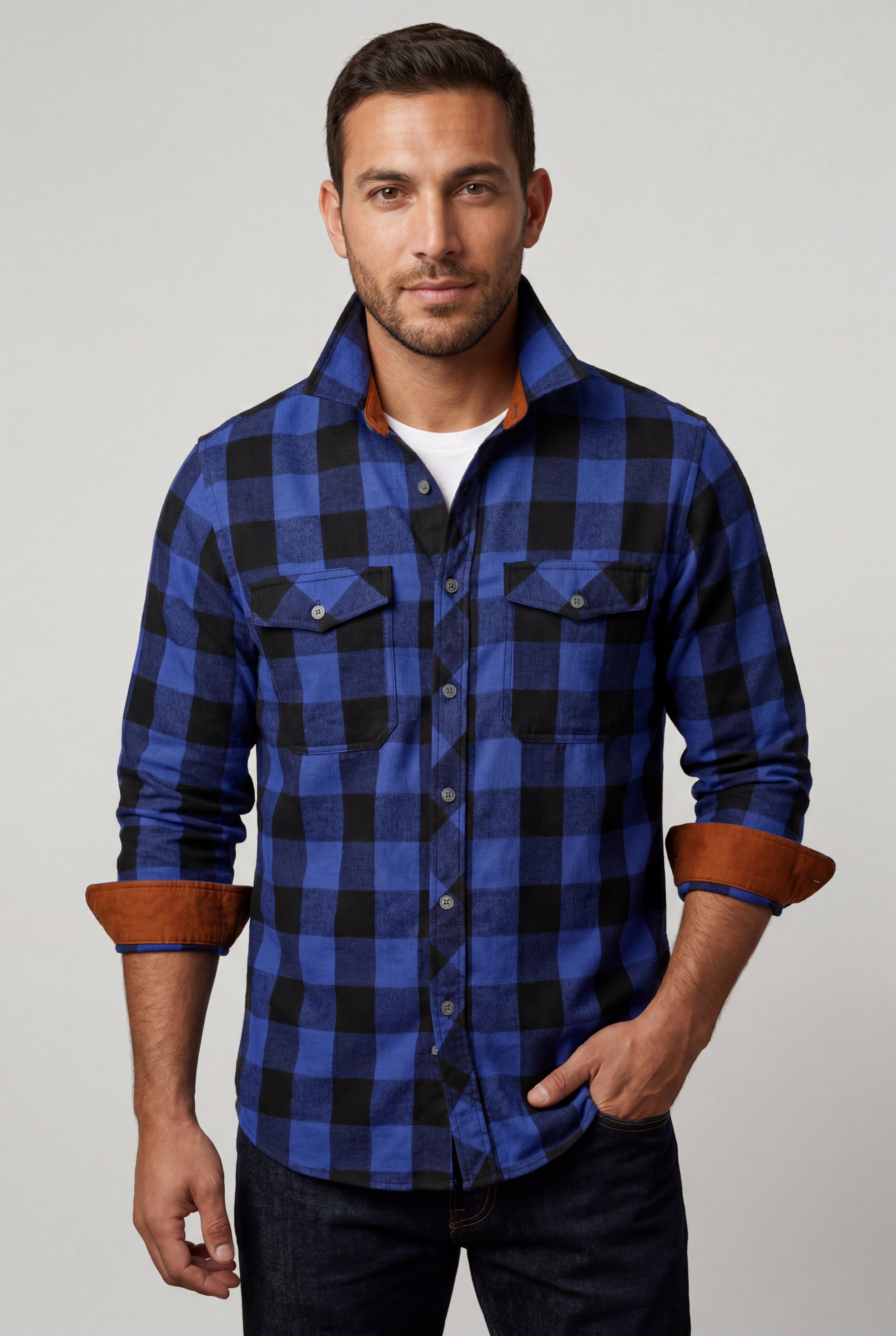 Kian | Large Check Plaid Long Sleeve Button Down Shirt