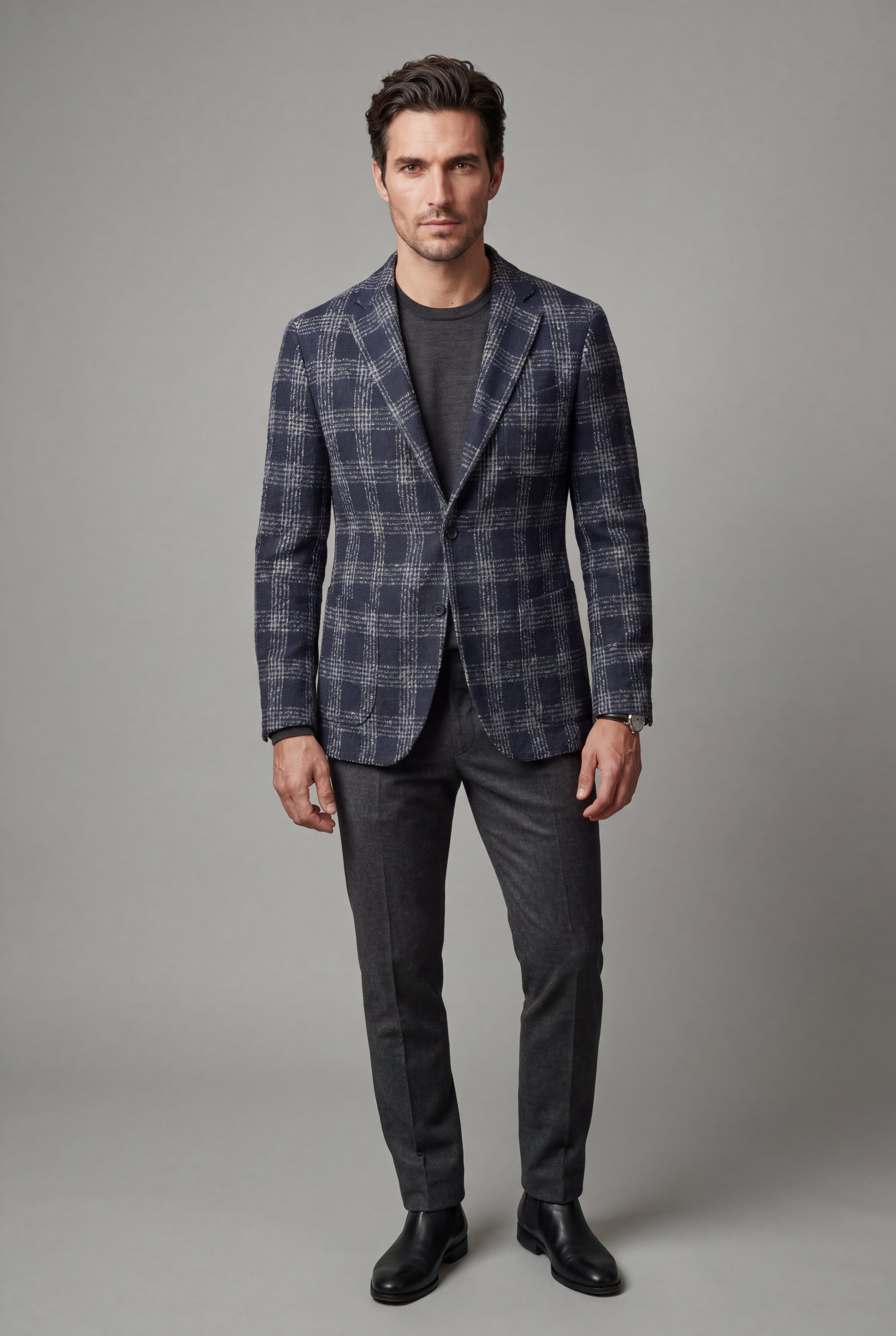 Liam | Men's Windowpane Check Tailored Slim Fit Blazer