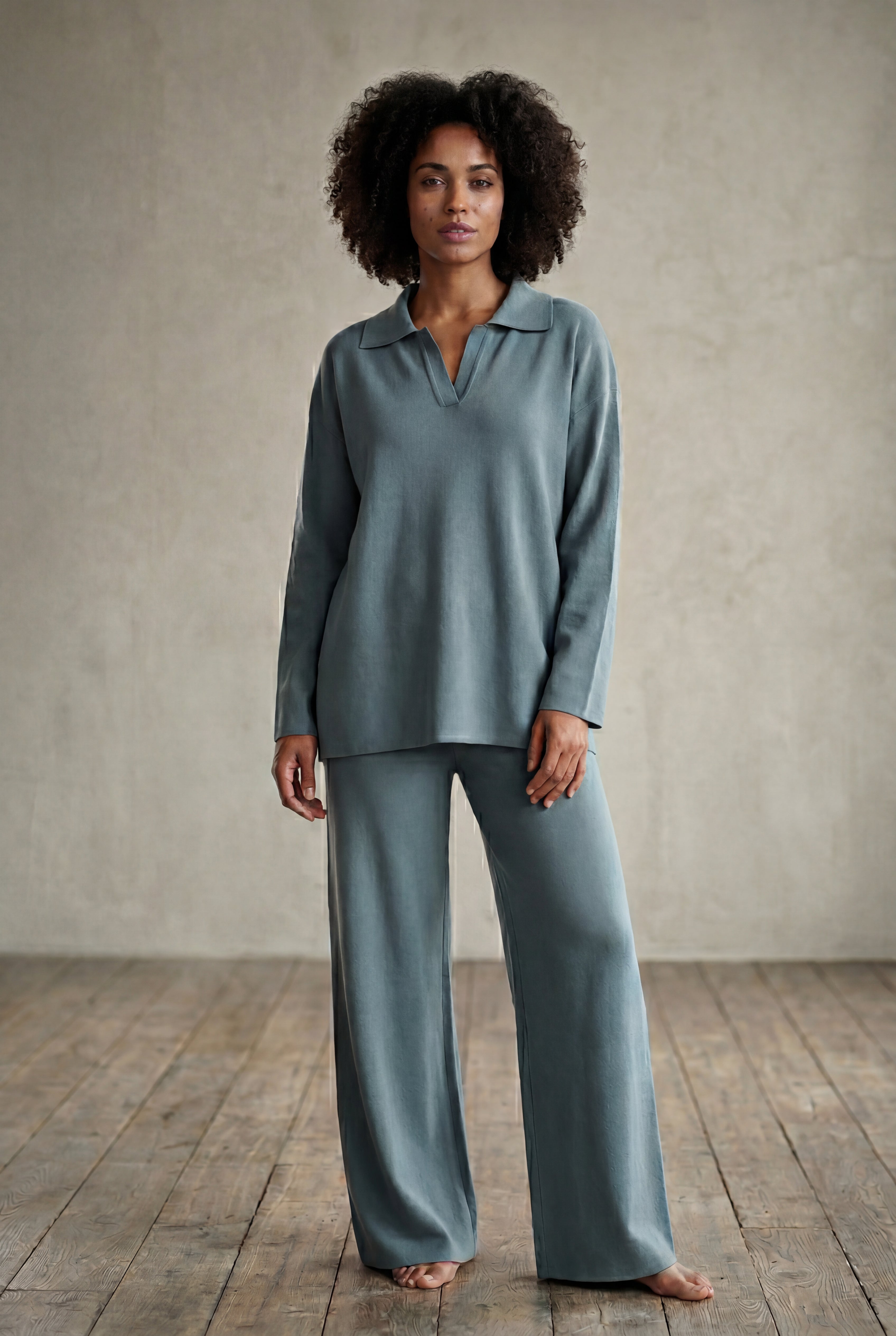 Lia | Oversized Collared Lounge Set with Wide-leg Trousers