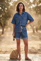Relaxed Fit Shirt and Shorts Set with Tie Waist | Elcevi