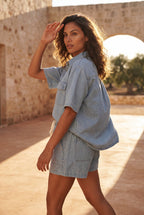 Relaxed Fit Shirt and Shorts Set with Tie Waist | Elcevi