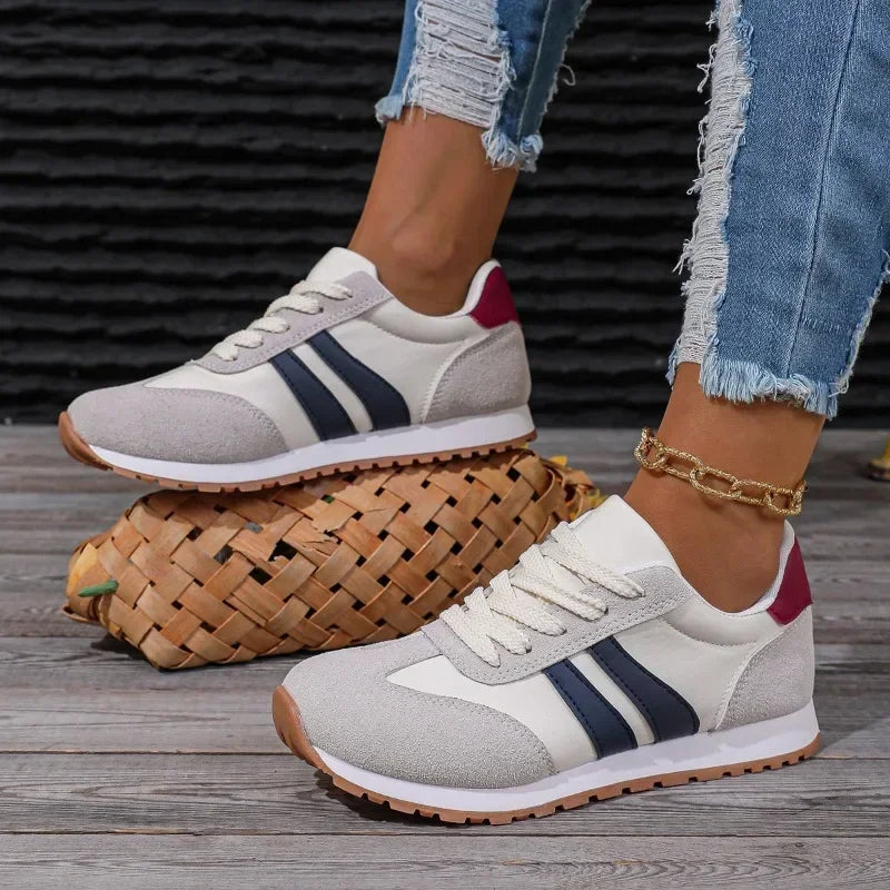 Lia | Retro Color-block Lace-up Walking Sneakers