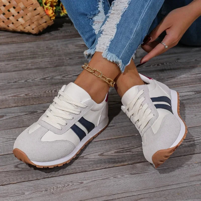 Lia | Retro Color-block Lace-up Walking Sneakers