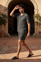 Liam | Ribbed Short Sleeve Shirt and Shorts Set