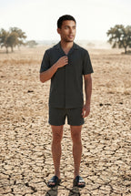 Liam | Ribbed Short Sleeve Shirt and Shorts Set