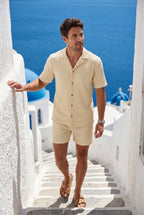 Liam | Ribbed Short Sleeve Shirt and Shorts Set