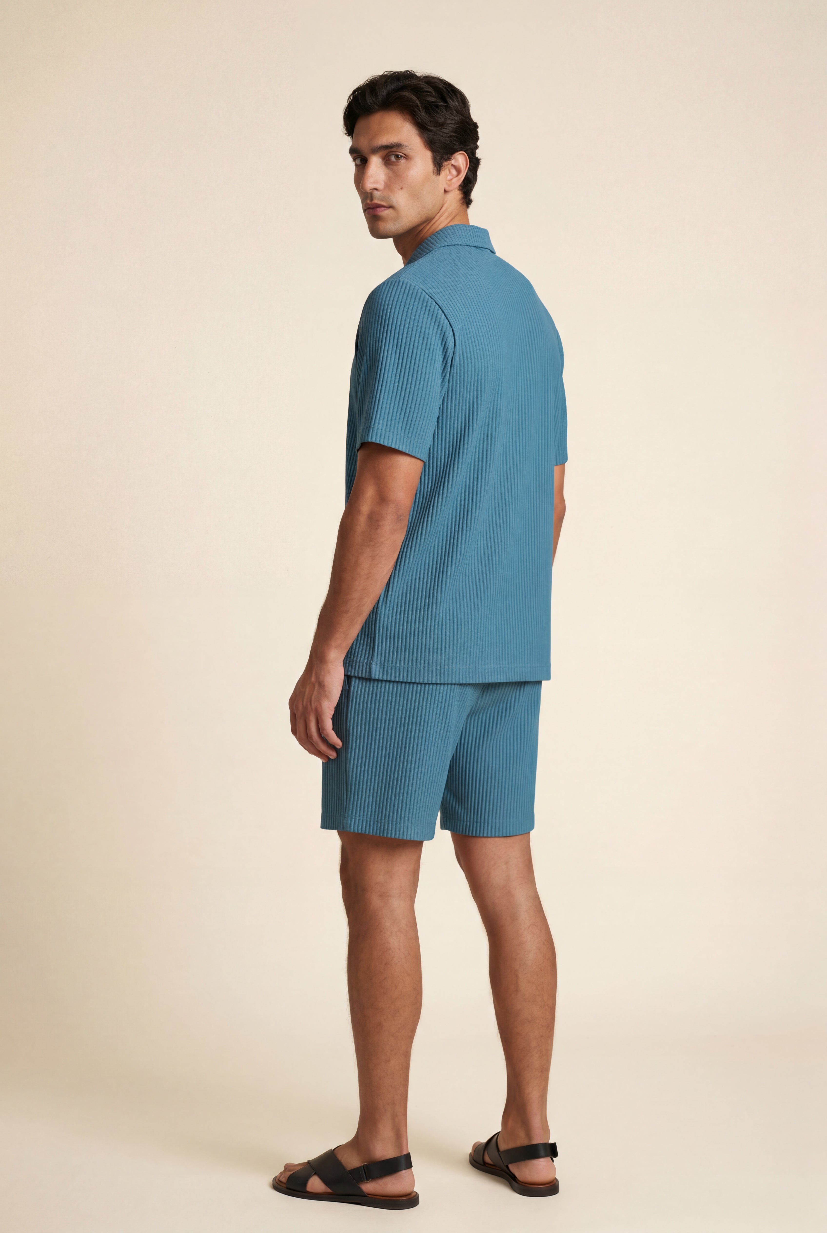 Liam | Ribbed Short Sleeve Shirt and Shorts Set