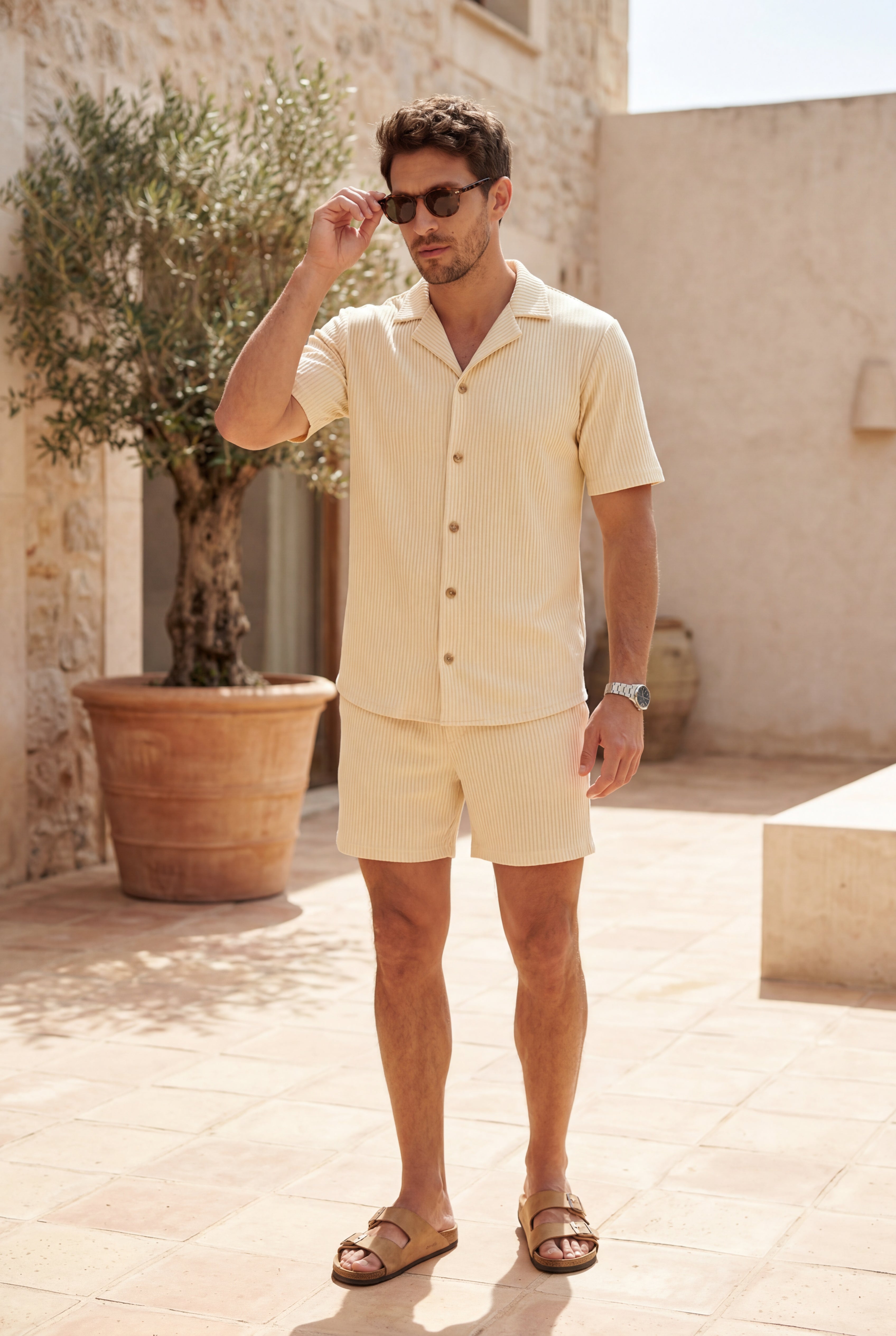 Liam | Ribbed Short Sleeve Shirt and Shorts Set