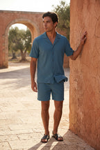 Liam | Ribbed Short Sleeve Shirt and Shorts Set
