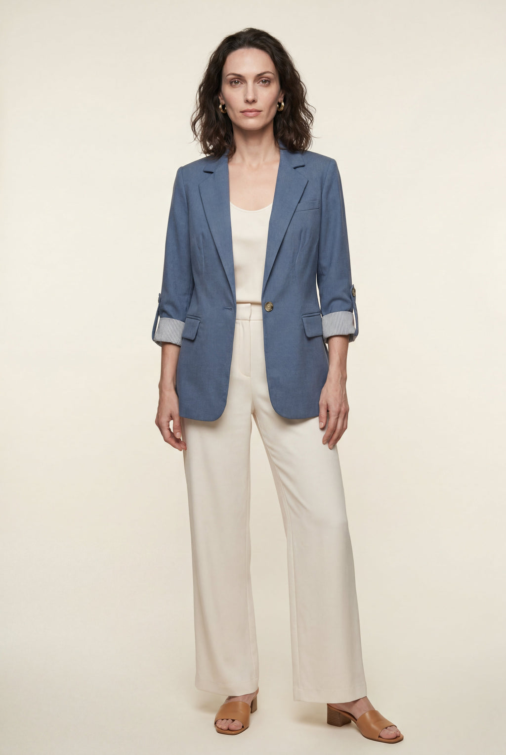 Roll-tab Sleeve Single-breasted Relaxed Blazer | Elcevi