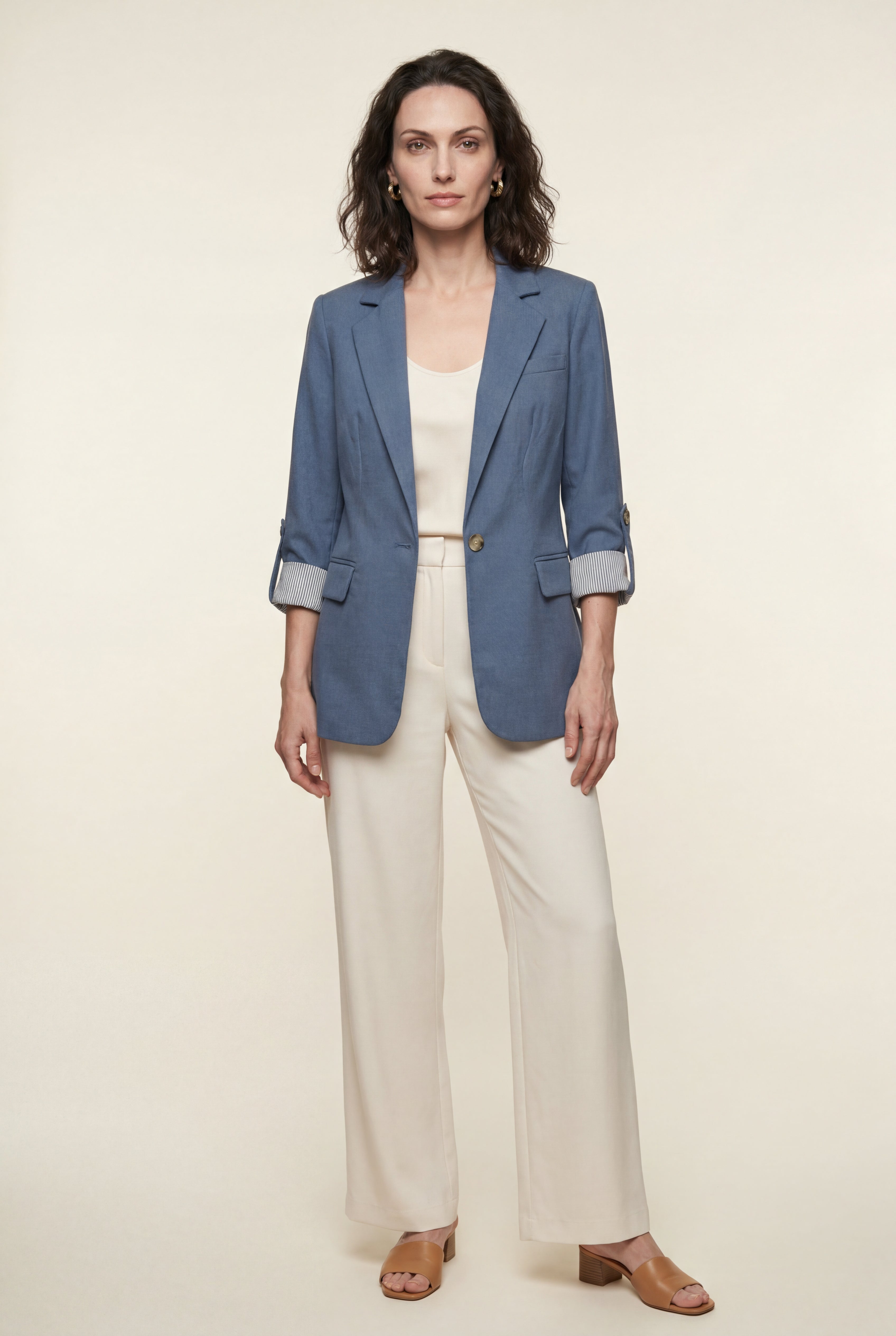 Roll-tab Sleeve Single-breasted Relaxed Blazer | Elcevi