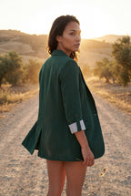 Roll-tab Sleeve Single-breasted Relaxed Blazer | Elcevi