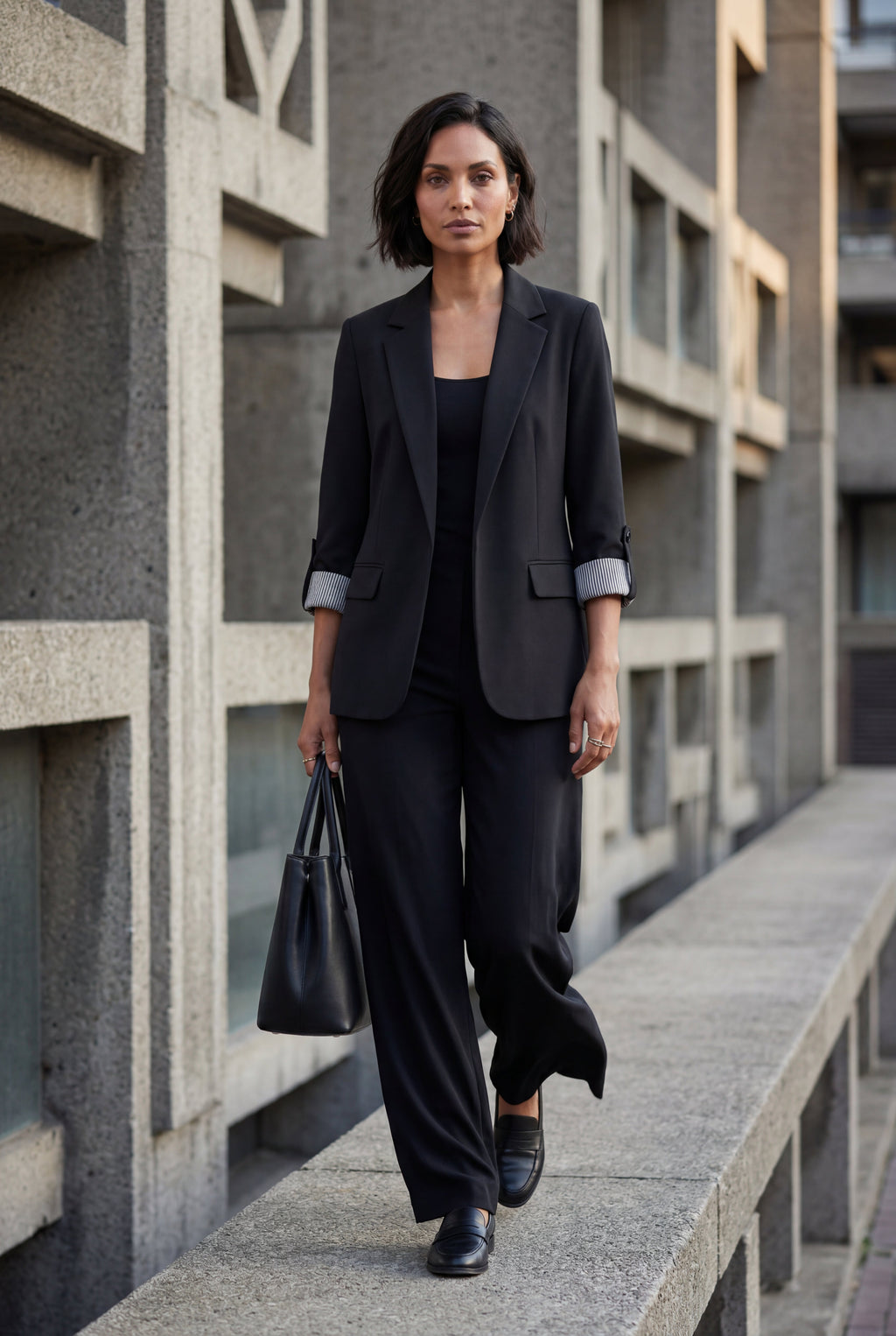 Roll-tab Sleeve Single-breasted Relaxed Blazer | Elcevi
