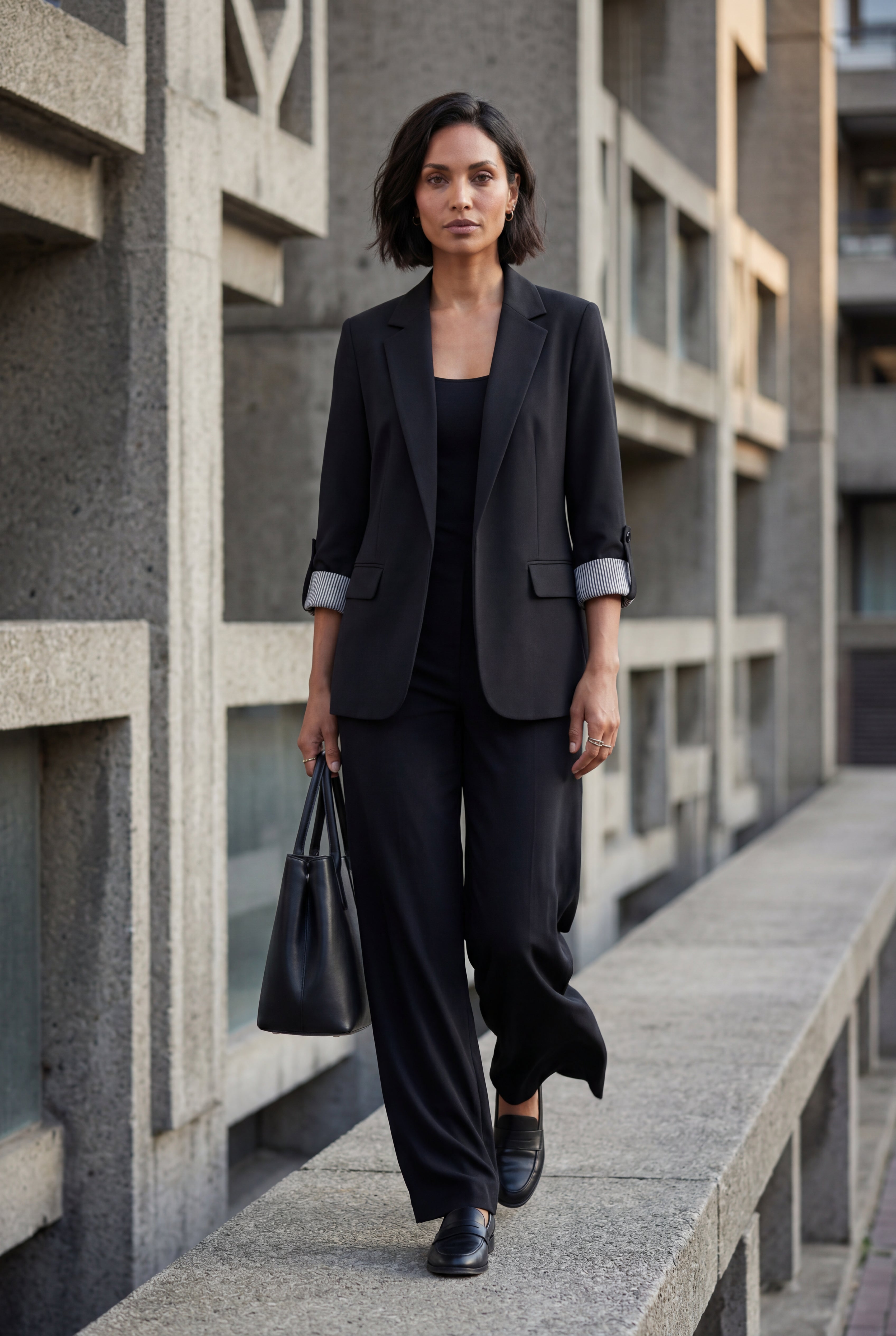 Roll-tab Sleeve Single-breasted Relaxed Blazer | Elcevi