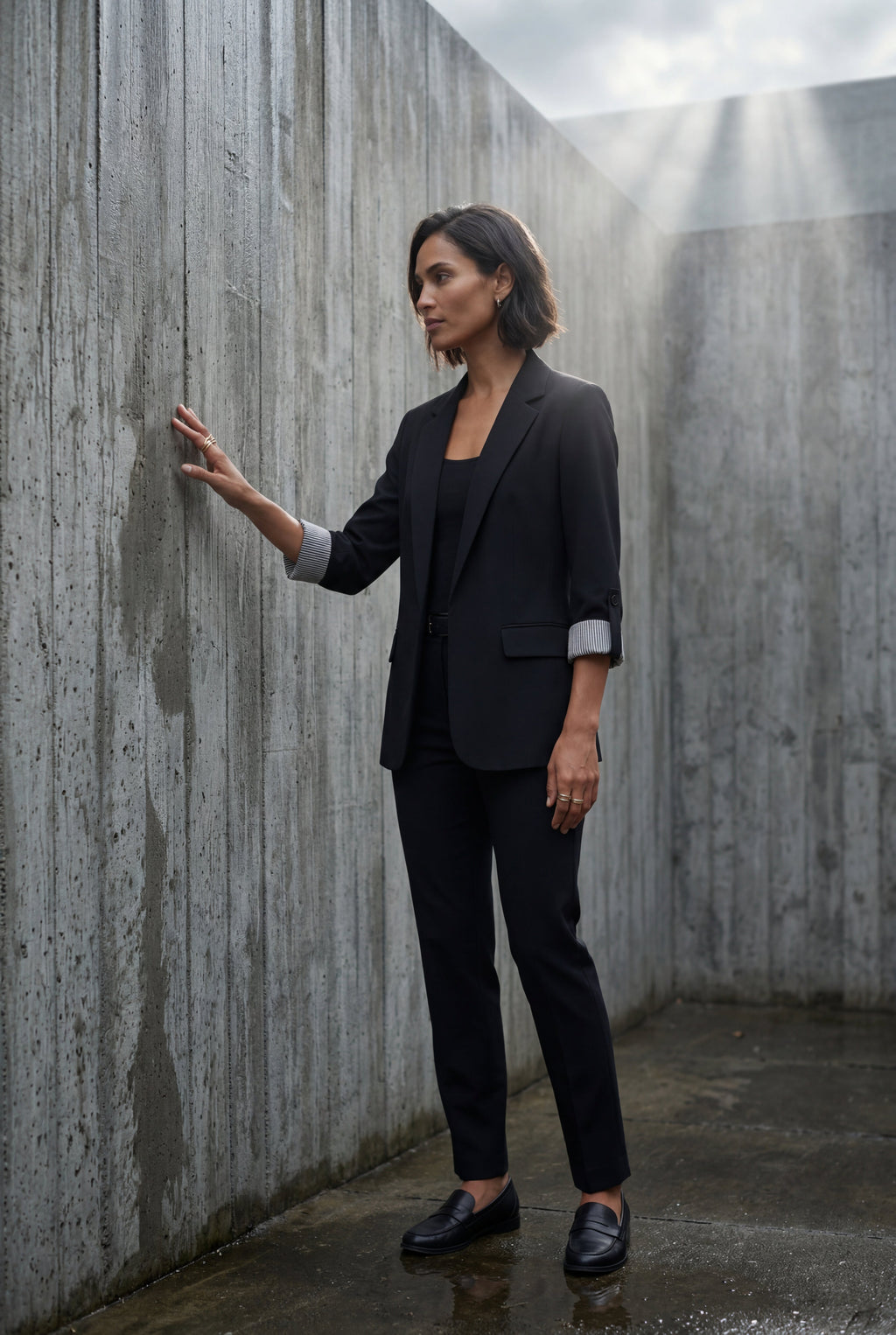Roll-tab Sleeve Single-breasted Relaxed Blazer | Elcevi