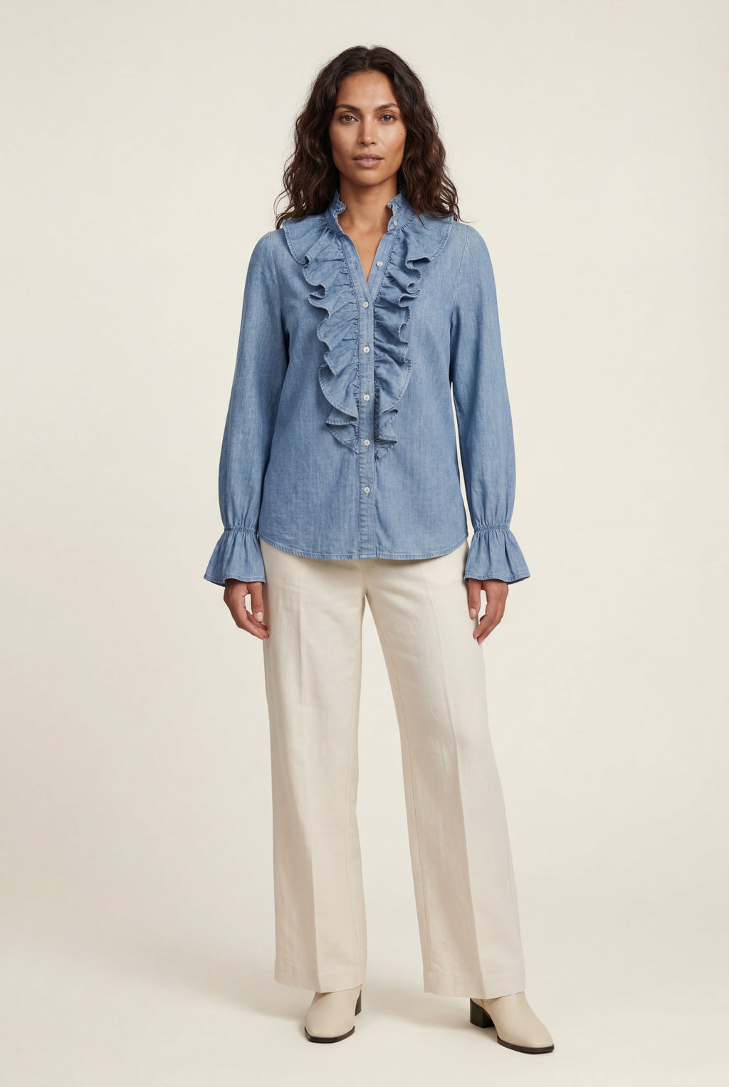 Lisa | Ruffled Pleated Blouse with Fluted Cuffs