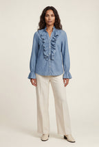 Lisa | Ruffled Pleated Blouse with Fluted Cuffs