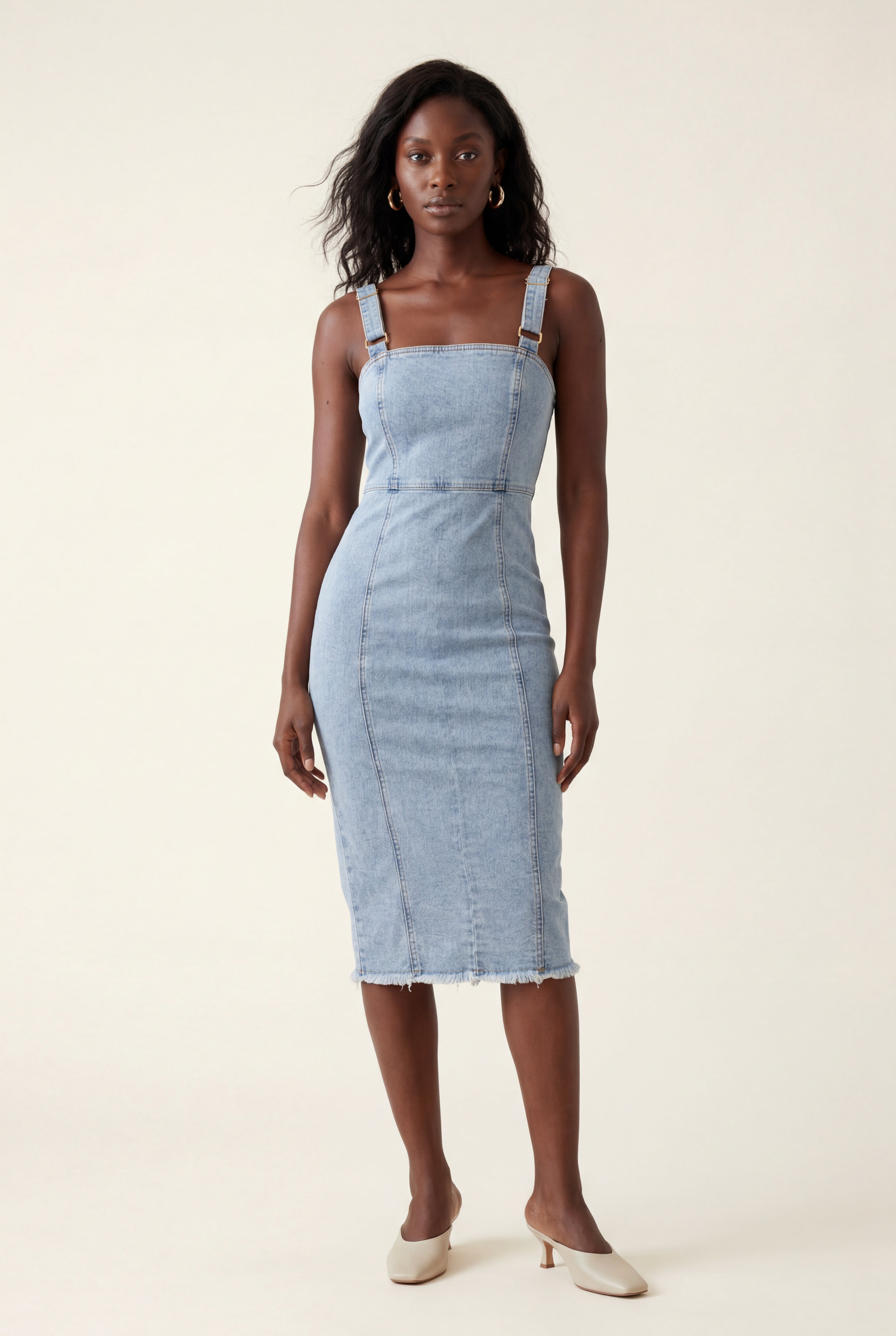 Alyssa | Square Neck Front Slit Midi Tank Dress For Women