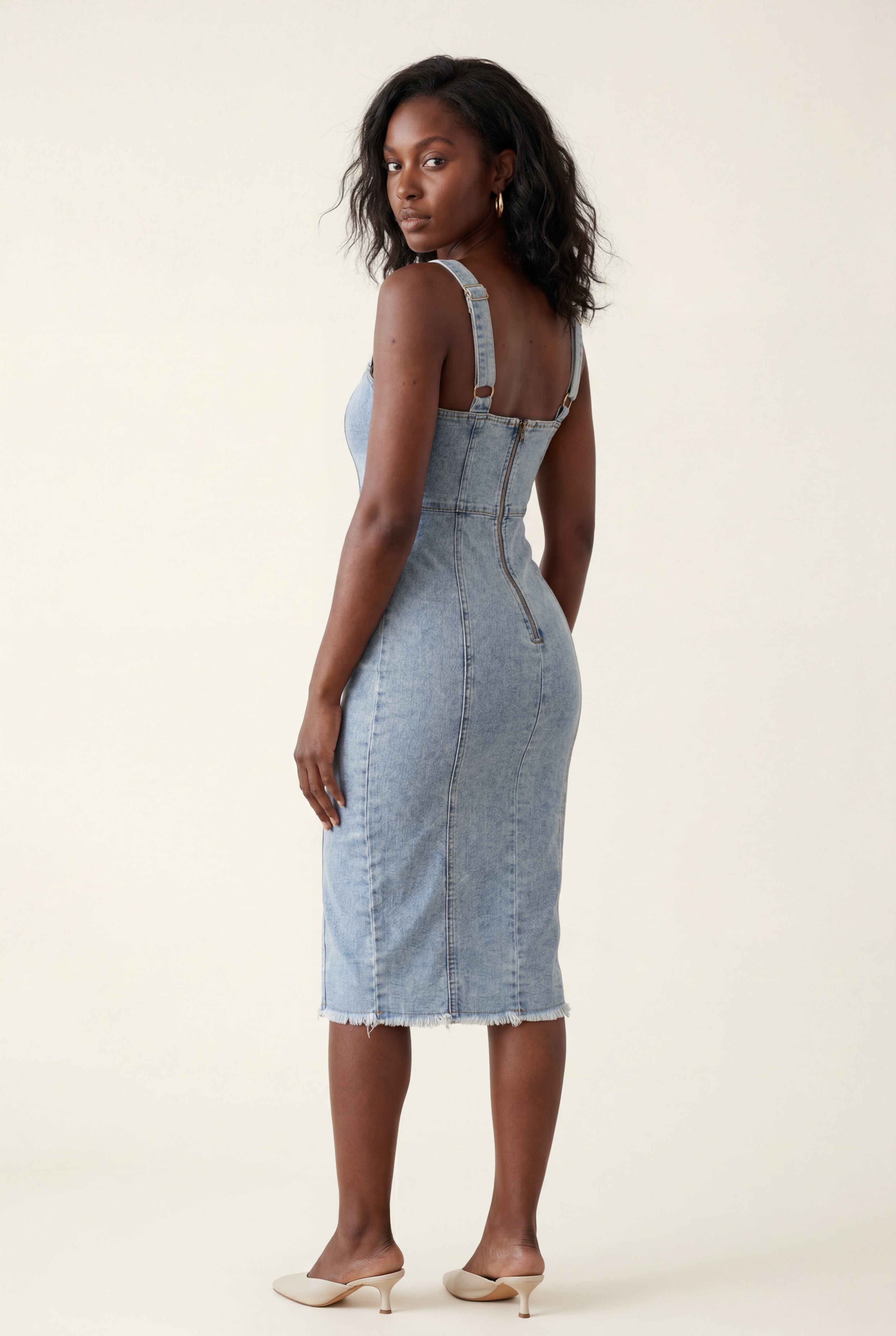 Alyssa | Square Neck Front Slit Midi Tank Dress For Women