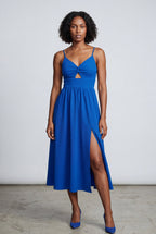 Elcevi | Twist-front Cutout Midi Dress with Side Slit For Women