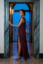 Elcevi | Asymmetric Ruffle Maxi Dress with High Slit For Women