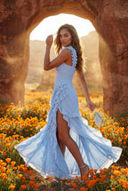 Elcevi | Asymmetric Ruffle Maxi Dress with High Slit For Women