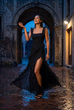 Elcevi | Asymmetric Ruffle Maxi Dress with High Slit For Women