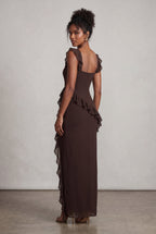 Elcevi | Asymmetric Ruffle Maxi Dress with High Slit For Women