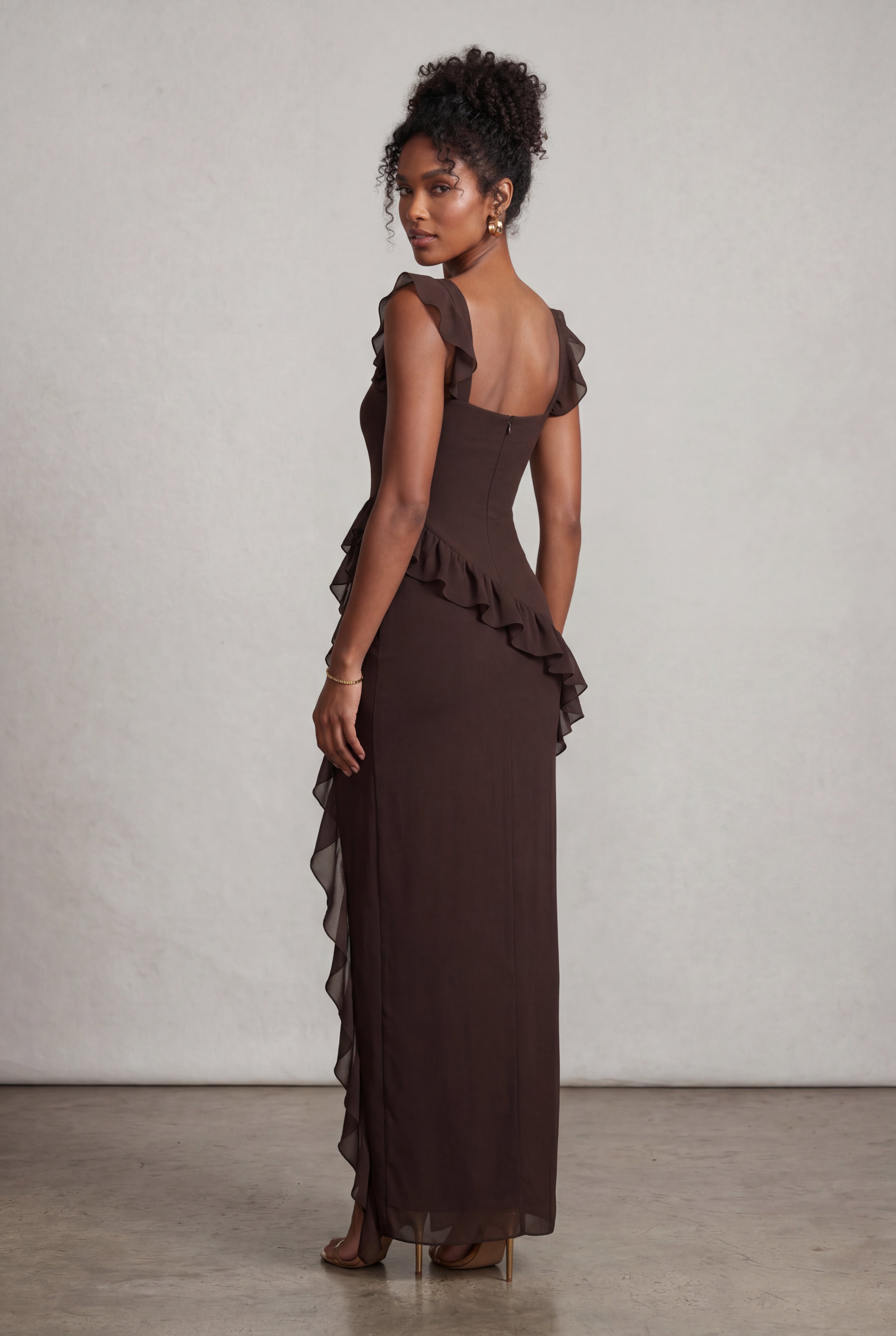 Elcevi | Asymmetric Ruffle Maxi Dress with High Slit For Women