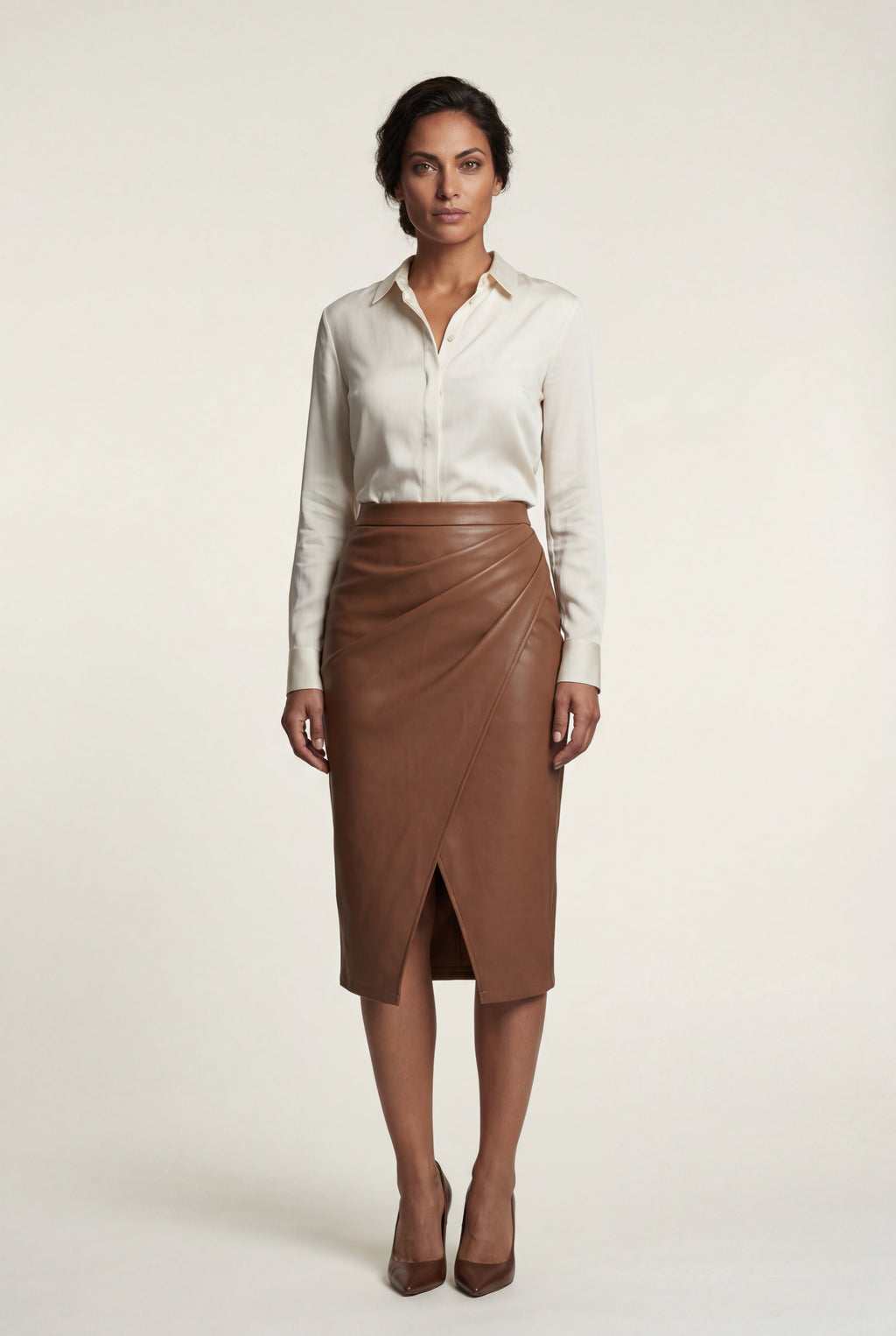 Alyssa | Asymmetric Wrap Front Midi Pencil Skirt with Slit For Women