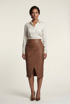 Alyssa | Asymmetric Wrap Front Midi Pencil Skirt with Slit For Women