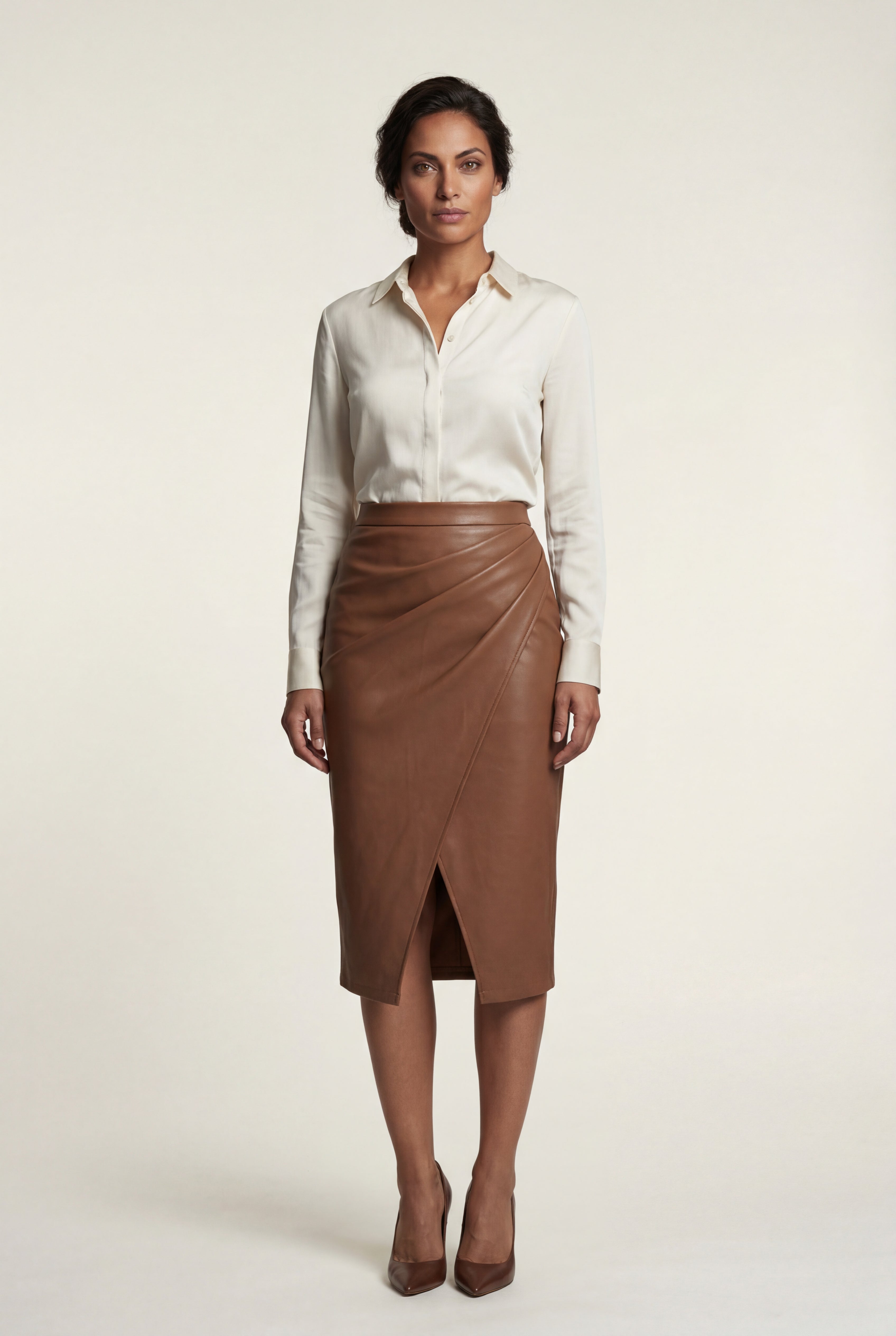 Alyssa | Asymmetric Wrap Front Midi Pencil Skirt with Slit For Women