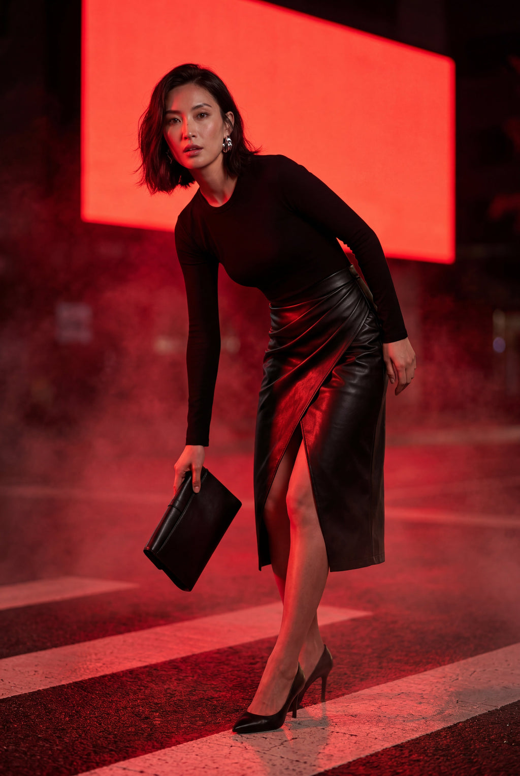 Alyssa | Asymmetric Wrap Front Midi Pencil Skirt with Slit For Women