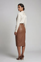 Alyssa | Asymmetric Wrap Front Midi Pencil Skirt with Slit For Women