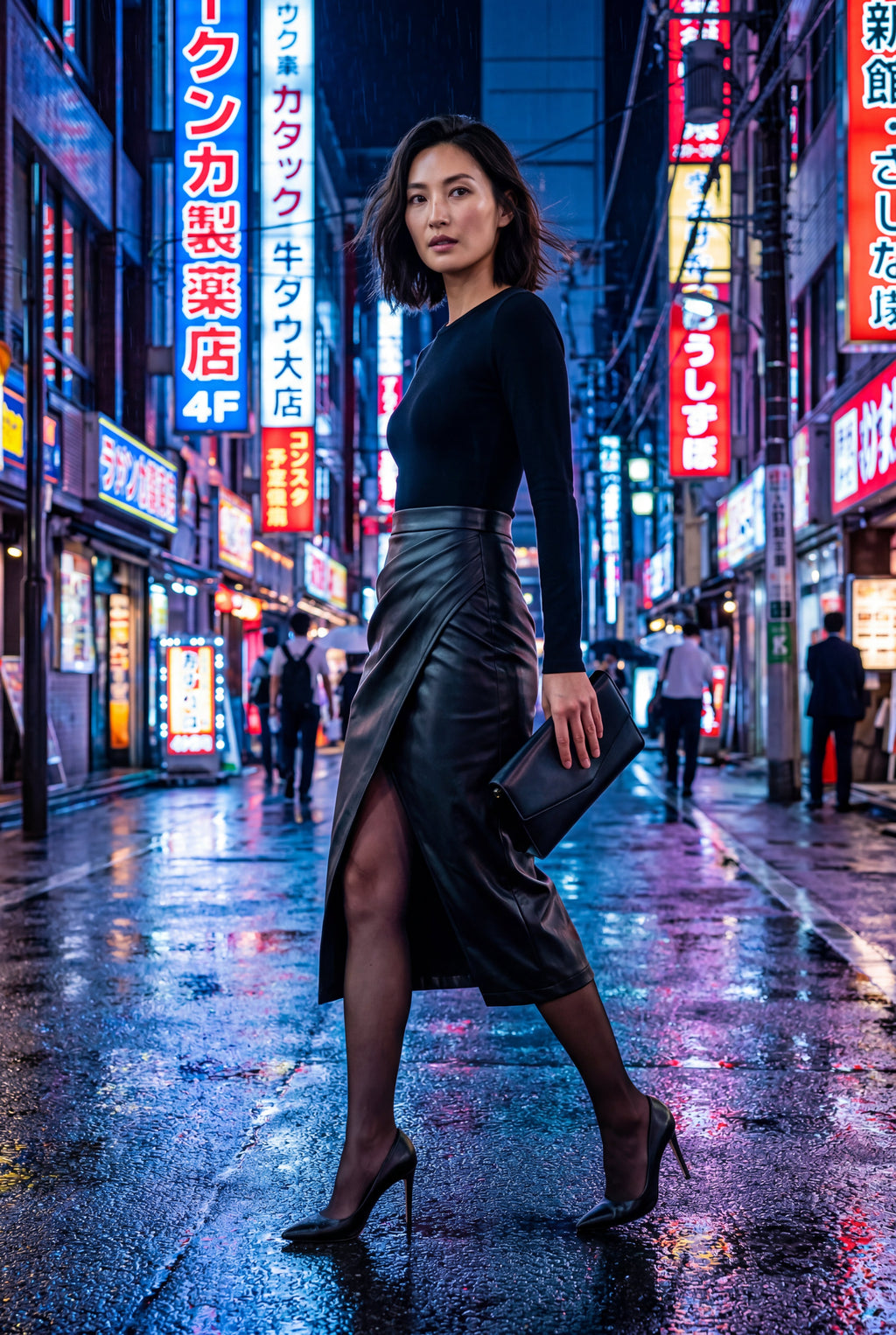 Alyssa | Asymmetric Wrap Front Midi Pencil Skirt with Slit For Women