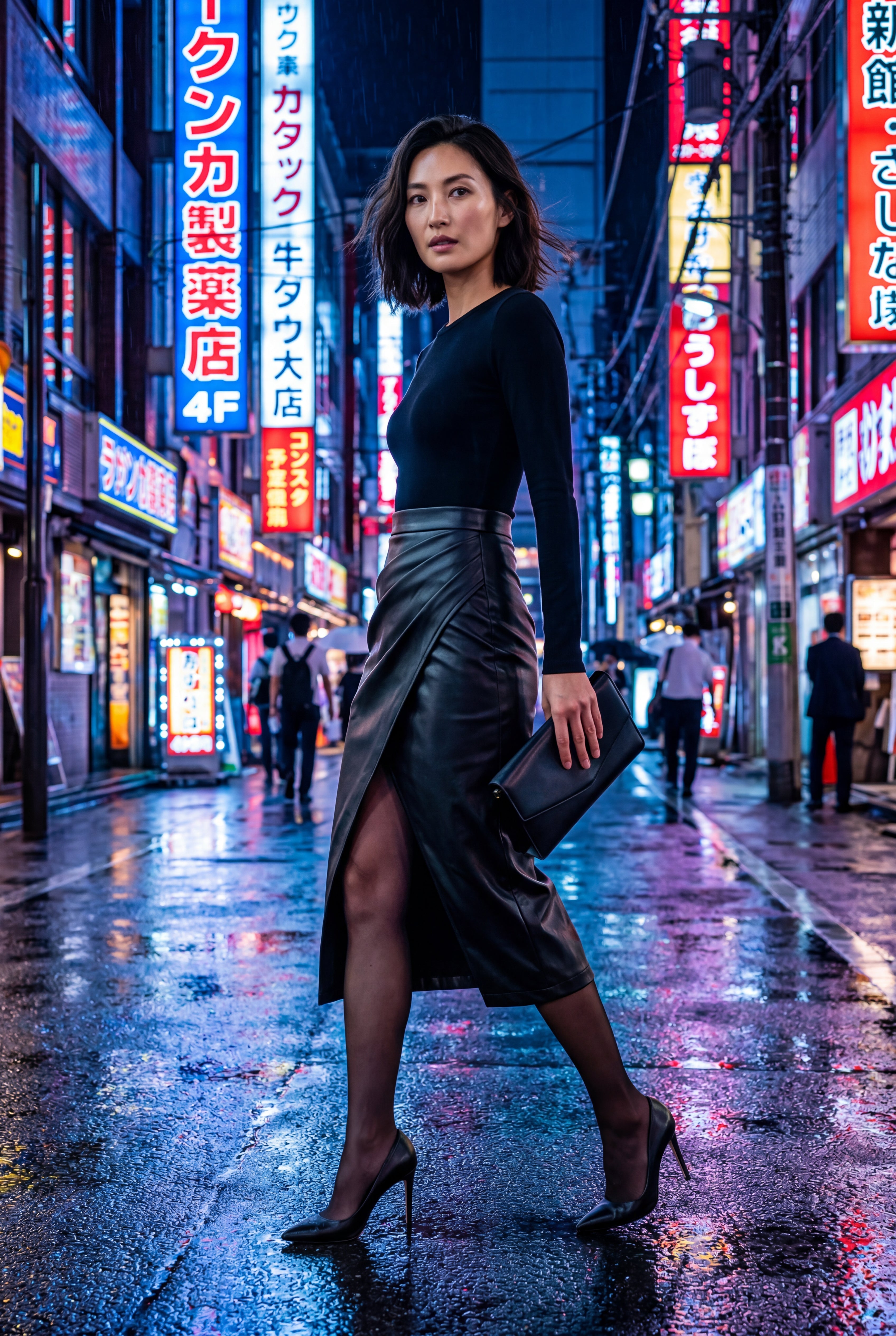 Alyssa | Asymmetric Wrap Front Midi Pencil Skirt with Slit For Women