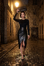 Alyssa | Asymmetric Wrap Front Midi Pencil Skirt with Slit For Women