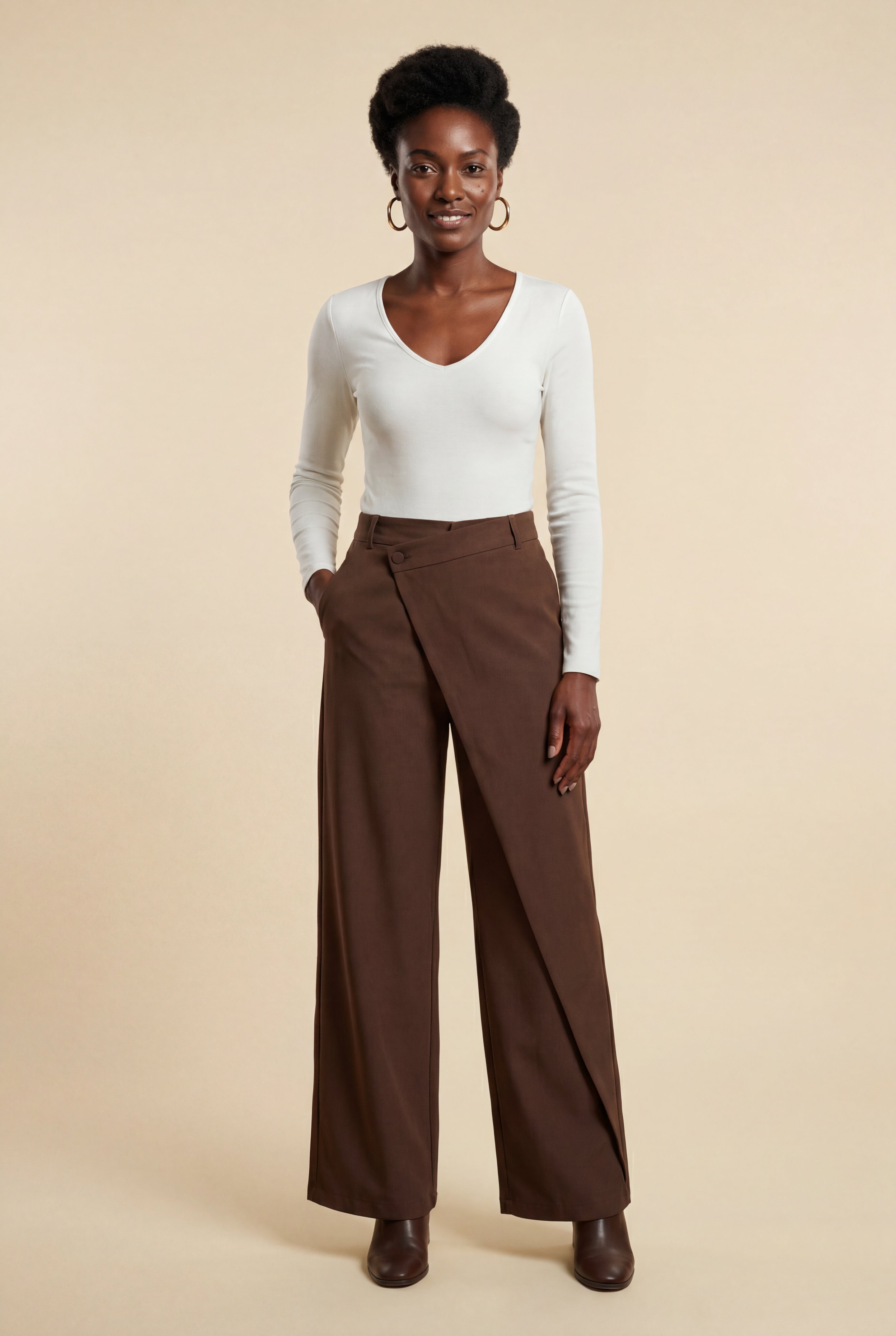 Lia | Asymmetrical Wrap Front Wide Leg Trousers