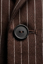 Elcevi | Brown Pinstripe Single-breasted Blazer with Contrast Cuffs For Women