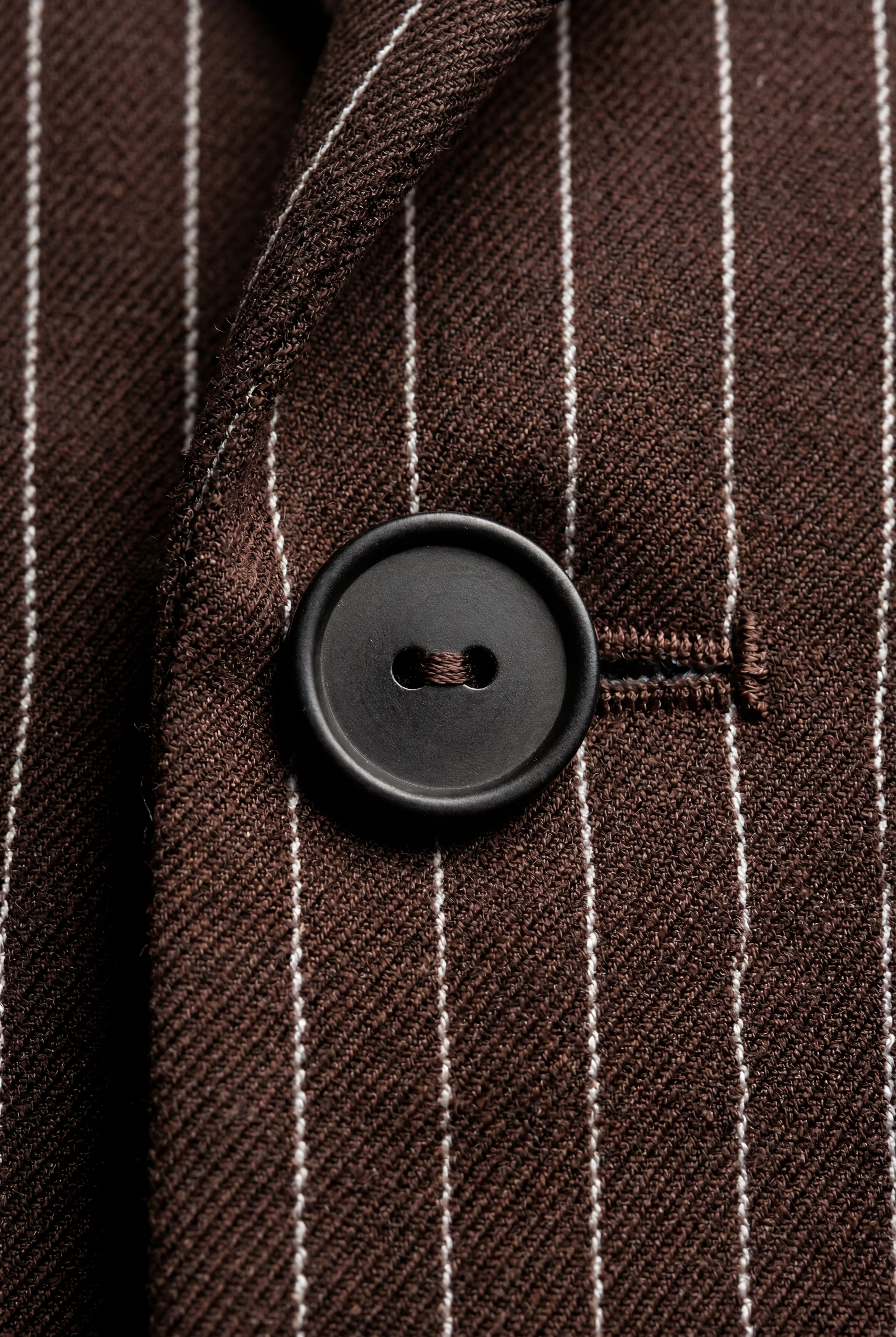 Elcevi | Brown Pinstripe Single-breasted Blazer with Contrast Cuffs For Women
