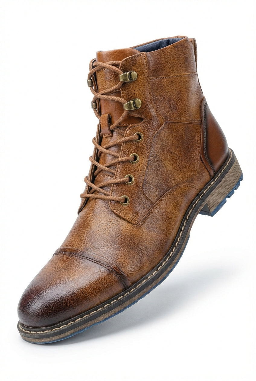 Josip | Burnished Brown Distressed Lace-up Ankle Boots